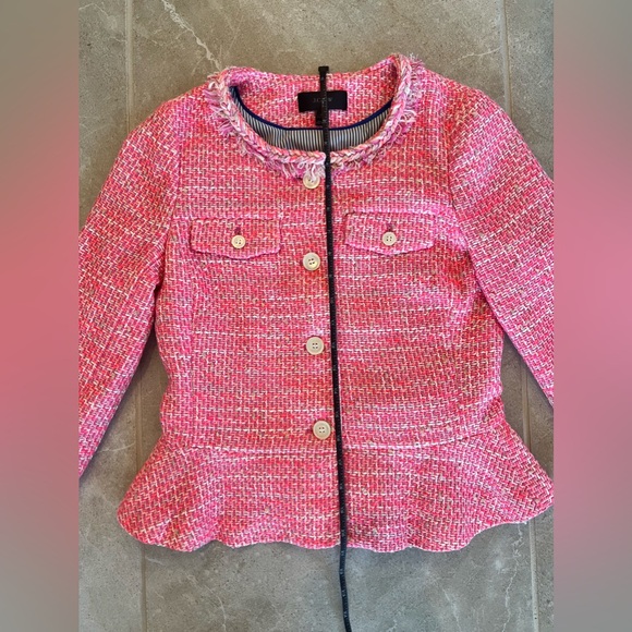 J.CREW Peplum Lady Jacket in Neon Fuchsia Pink Tweed Blazer | Size 0 Womens - Picture 9 of 10